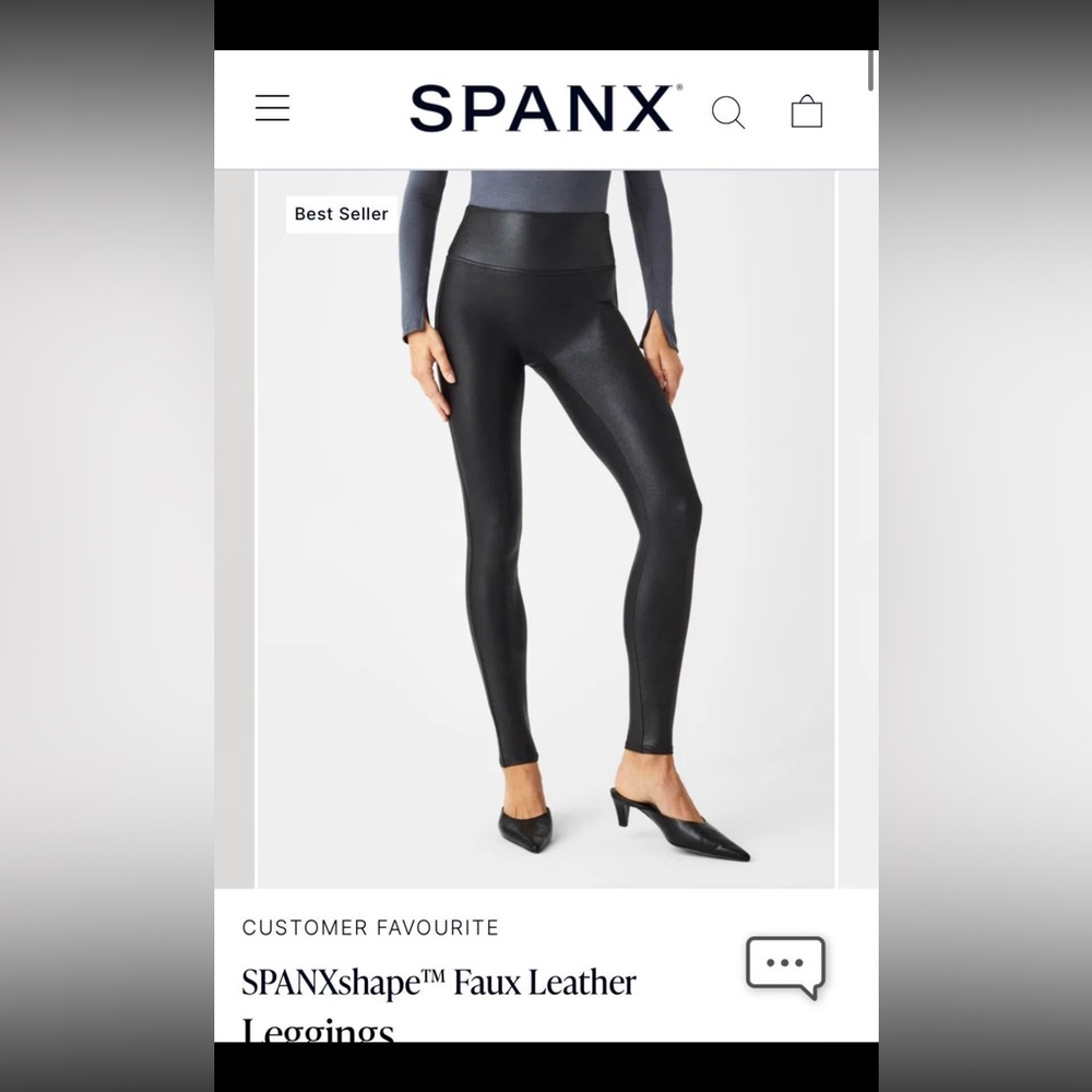 Sz large faux leather leggings by spanx in black/charcoal